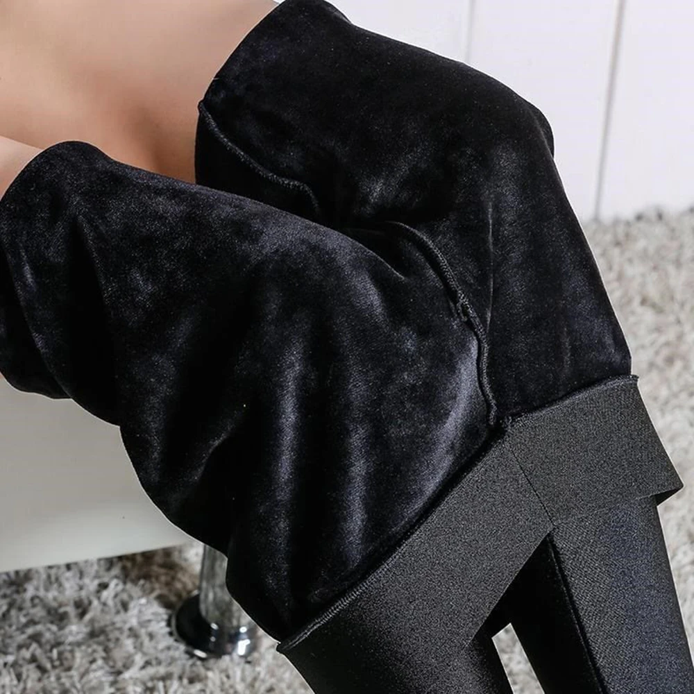 Winter Thick Leggings Solid Slim Pants Fashion Lady fleece Warm Leggings Casual Black Shiny High Waist Leggings skinny trousers