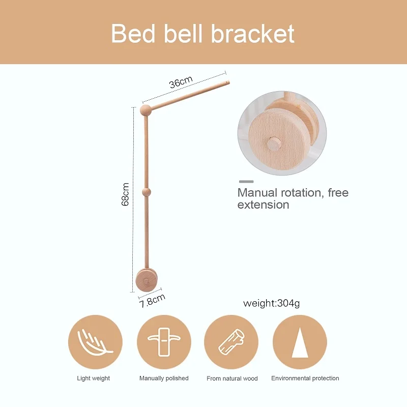 Baby Crib Mobiles Rattles Music Educational Toys Bed Bell Newborn Mobile Bed Bell Bracket Baby Toys Wooden Bed Bell Accessories