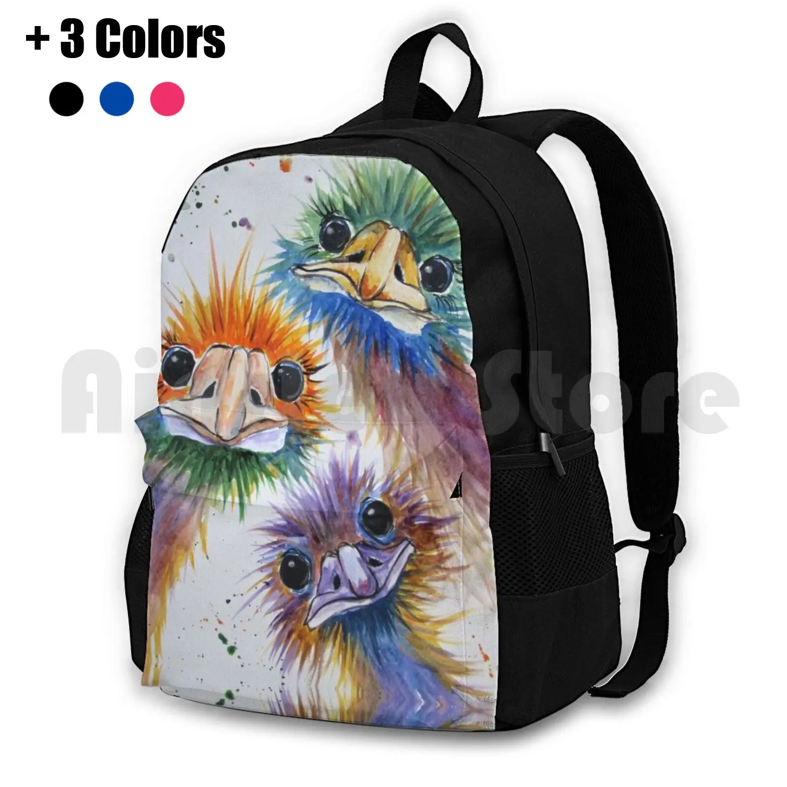 Funky Bird Trio Outdoor Hiking Backpack Riding Climbing Sports Bag Bird Funky Funny Ostrich Big Bird Bird Colorful Funny Faces