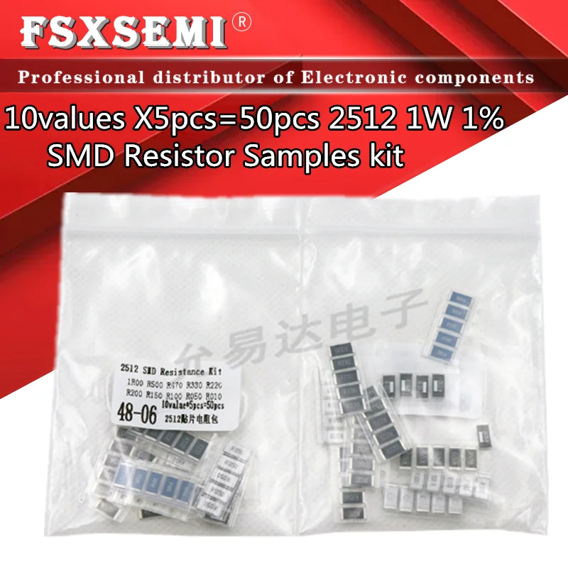 

10values X5pcs=50pcs 2512 1W 1% 1R00 R500 R470 R330 R220 R200 R150 R100 R050 R010 SMD Resistor Samples kit