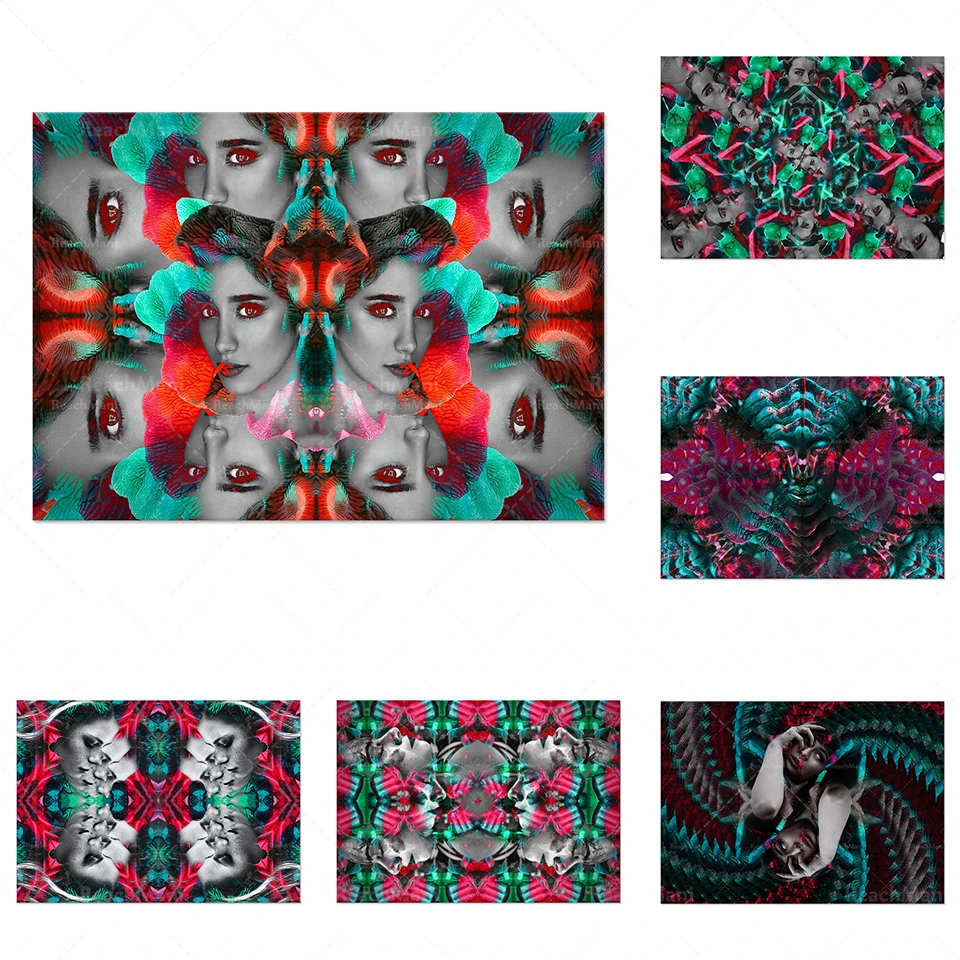 Original artwork psychedelic Rorschach test style kaleidoscope girl print wall canvas decoration poster print