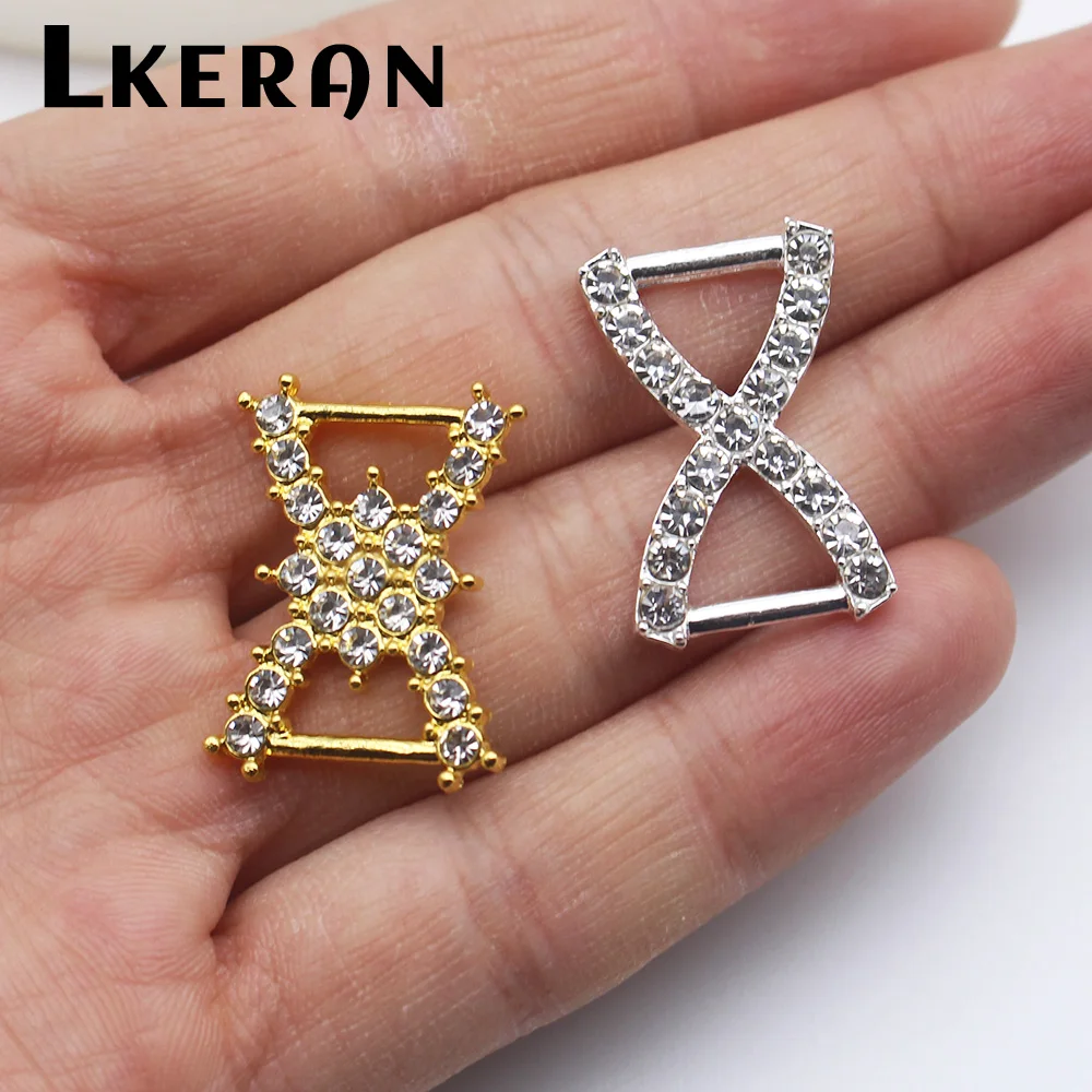 LKERAN 10Pcs 25MM H-Shape Rhinestone Alloy Buckles Craft For Diy Ribbon Crystal Decoration Belt Rings Sewing Accessories