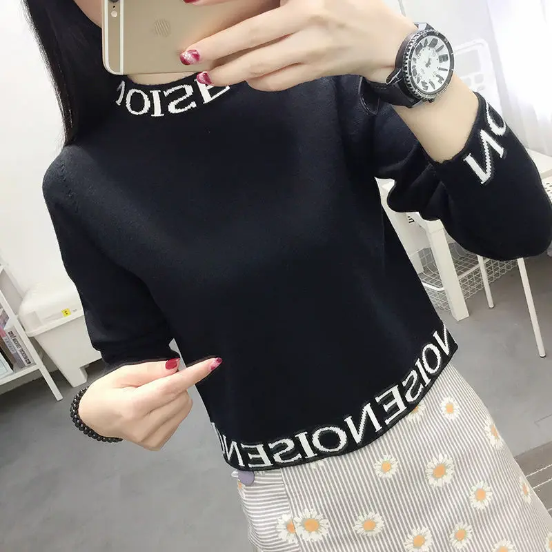 Short sweater women 2024 new high waist slim small winter coat knitted inner half high collar bottom shirt autumn and winter