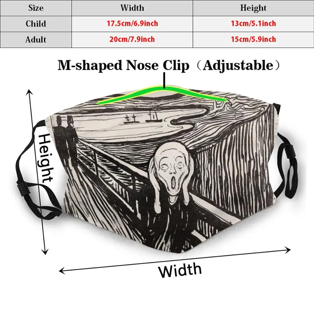 The Scream Print Washable Filter Anti Dust Mouth Mask Edward Munch Scream Painter Master Piece History Museum Teacher Work