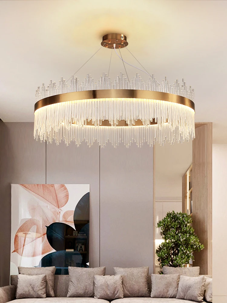 Moderne Runde LED Kristall Kronleuchter Esszimmer Rechteck Design Küche Insel Leuchten Chrome Luxus Cristal Lustre