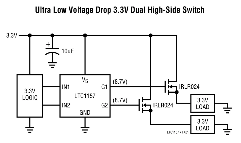 LTC1157CS8 LTC1157 - 3.3V Dual Micropower High-Side/Low-Side MOSFET Driver