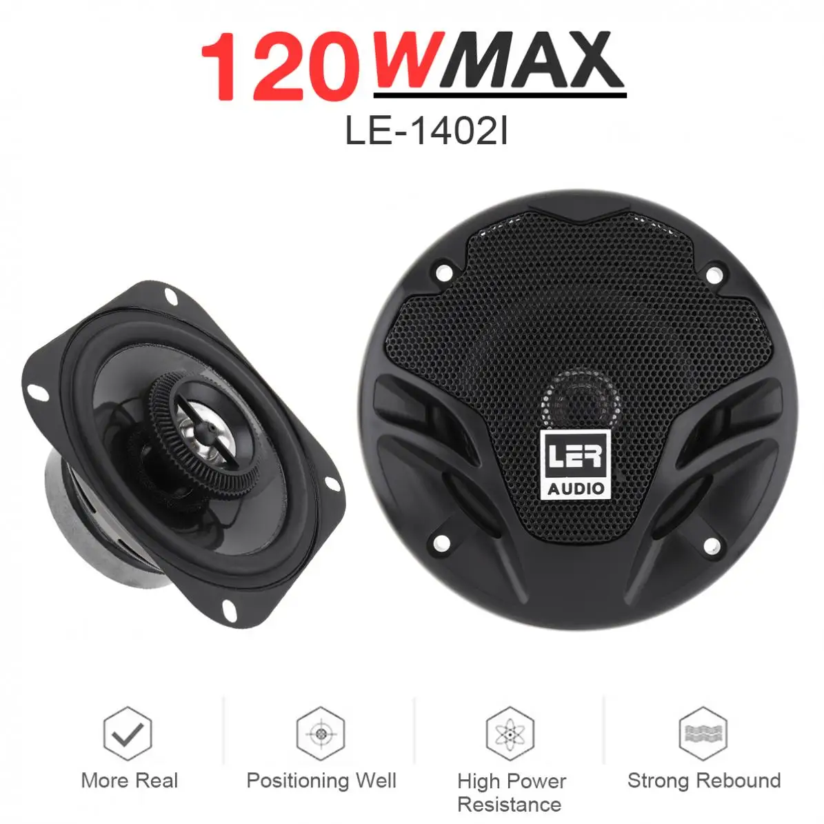 2pcs 4 Inch 12V 120W 2 Way Universal Car Coaxial Speakers Audio Stereo Full Range Frequency HiFi for Car Audio System Modified