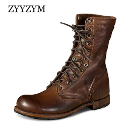 Men Boots Leather Plus Size Knight boots Man Lace Up Men Ankle Boots Brithsh Motorcycle Boots for Men Zapatos De Hombre