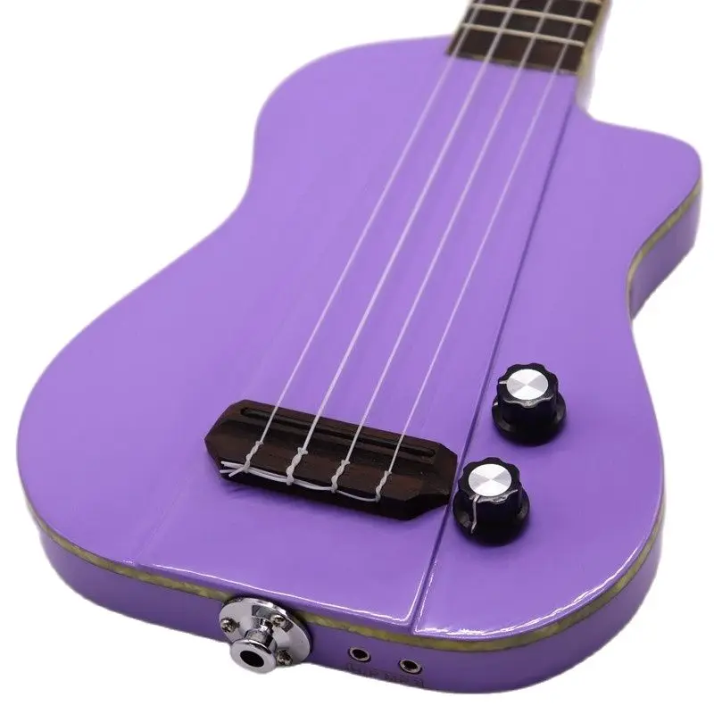 Silent Ukelele with Solid Wood Body, Silent Ukelele, Purple Guitar, 4 Strings, 21 Inch