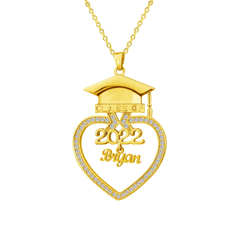 

Elegant Custom Name Trencher Hat Heart Pendant Crystal Women Necklace Academy Graduation Gift for 2024 School Senior Leavers