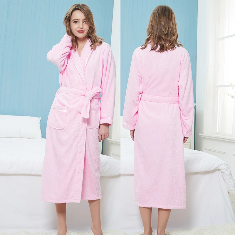 Winter Bathrobe Women 100% Cotton Thick Towel Fleece Bathrobe Autumn Terry Pajamas Nightgown Sleepwear long Home Nightwear