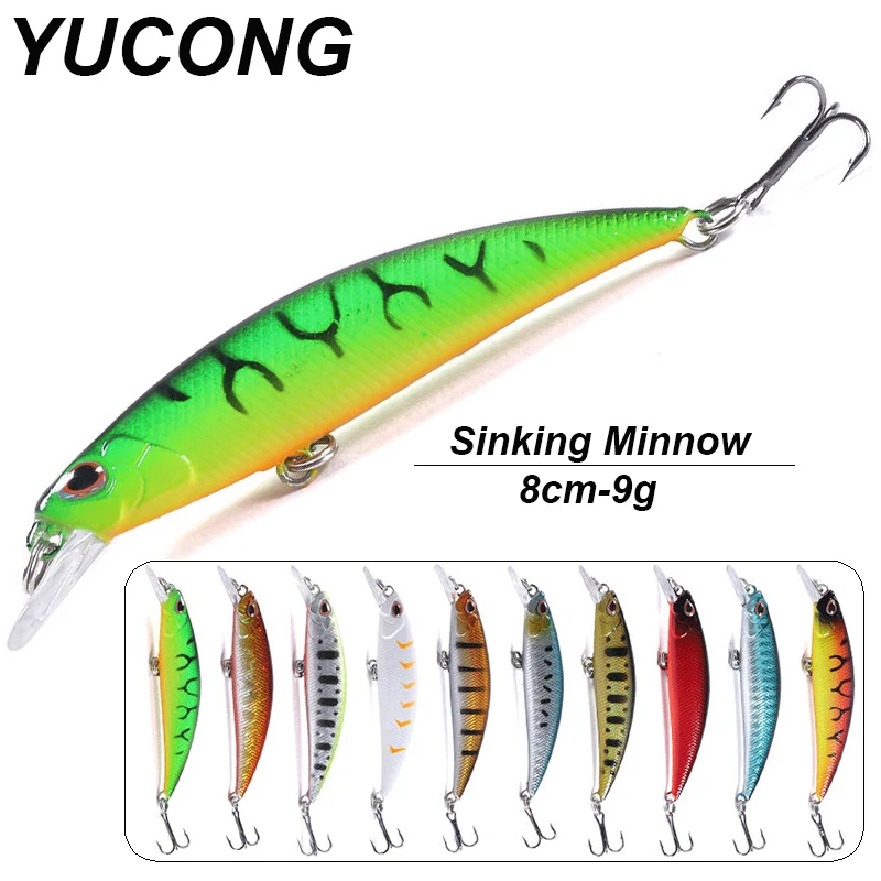 YUCONG 3PCS Minnow Fishing Lures  8cm-9g Sinking Wobblers Noisy Hard Baits Jerkbaits Crankbaits Topwater Bass pesca accessori