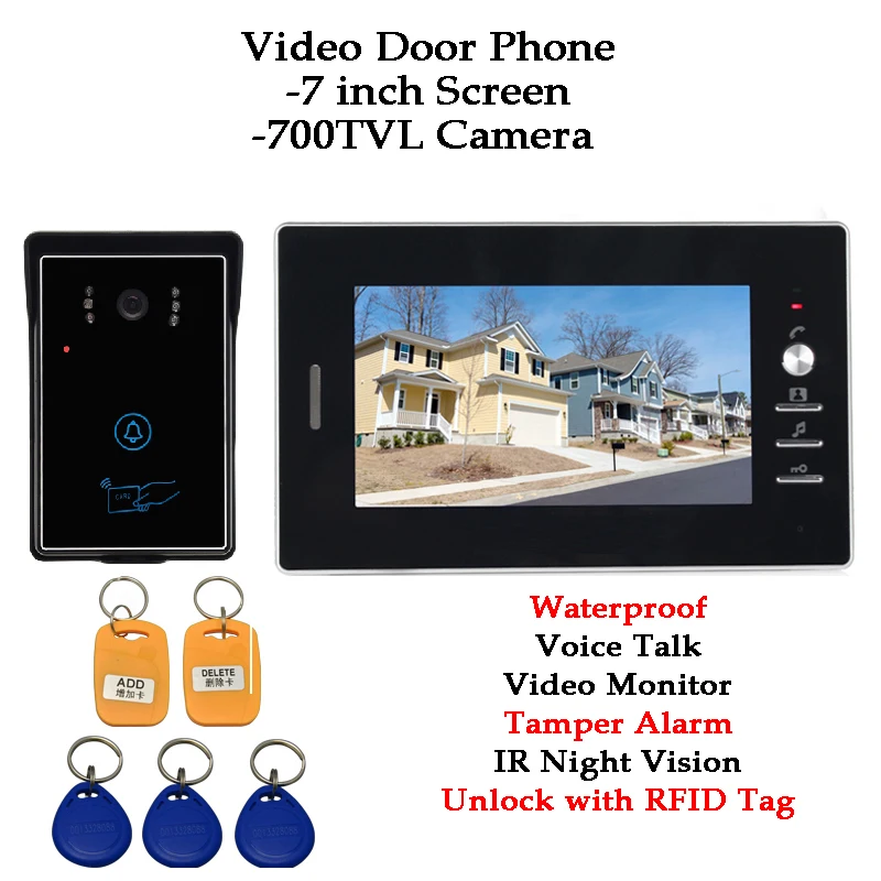 

Home Doorbell Wired Video Intercom Camera Monitor Night Vision RFID Tag Remote Waterproof Button Office Smart video door phone