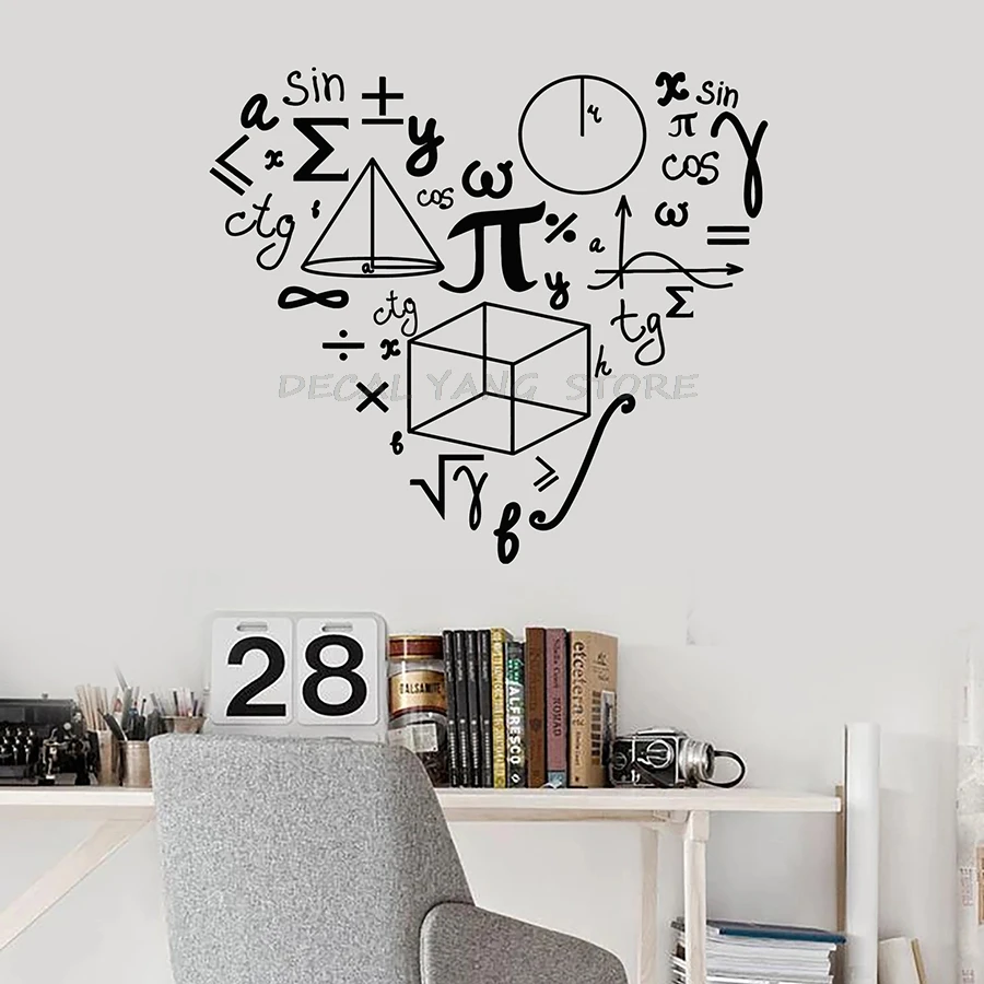 Math Symbol Wall Decal School Class Student Teen Room Interior Decor Mathematics Love Shape Vinyl Window Stickers Mural 1423