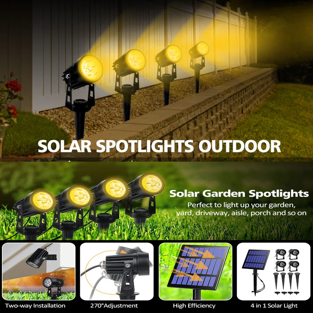 Solar Landscape Spotlights 4-IN-1 Solar Spot Lights IP65 Waterproof Garden Lawn Lamp Outdoor Wall Uplight for Patio Yard Pathway