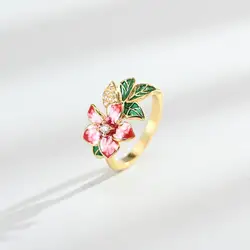 Foydjew New Plated Gold Epoxy Resin Enamel Color Rings European American Fashion Banquet Engagement Flower Ring For Women