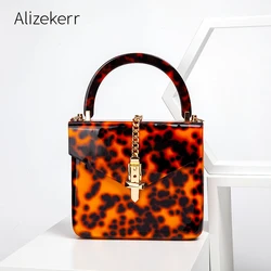 Borsa da sera con scatola in acrilico stampa leopardo donna 2021 borsa a tracolla a catena da donna con pochette da pranzo con motivo a marmo retrò