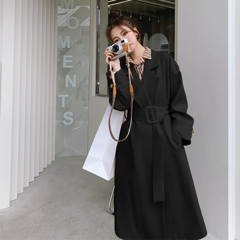 2021 Autumn Fashion Women Trench Coat Classic Turn Down Collar Long Sleeve Blet Women Coat Chic Loose Trench Women High Quality