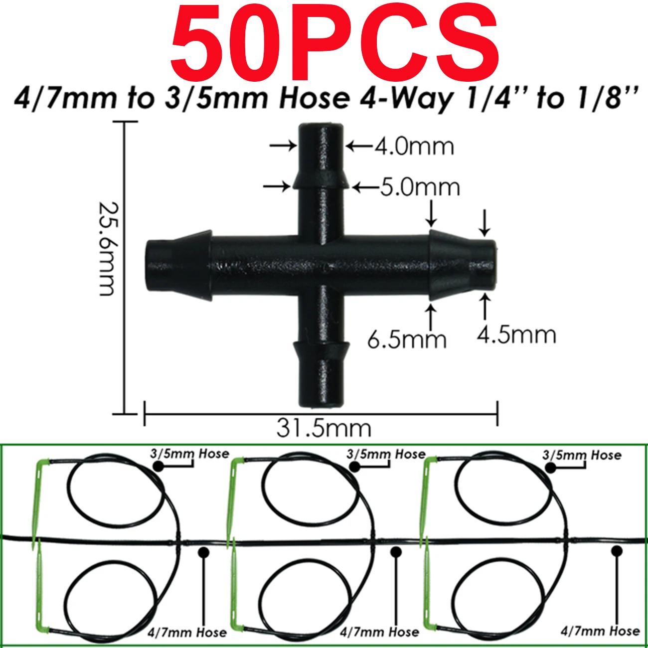 KESLA Irrigation Sprinkler 1/4 Inch Double Barb Tee Single Elbow Water Pipe Connector Fitting Repair for 4/7mm Hose Garden Nozzl