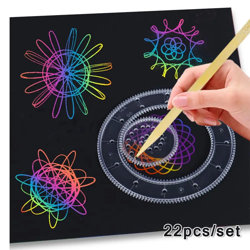 22pcs Spirograph Drawing toys Ruler set Interlocking Gears & Wheels Drawing Accessories Creative Educational Rulers For children