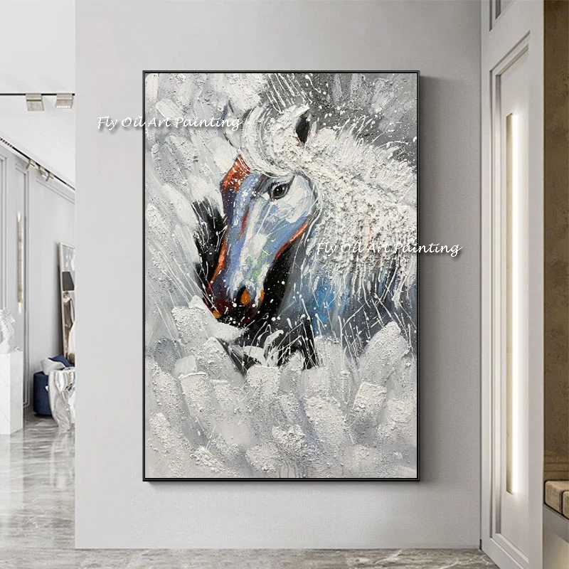 

Morden 100% Hand Painted white horse face knife Oil Painting On Canvas Popular Abstract Wall Art For Living Room Gift