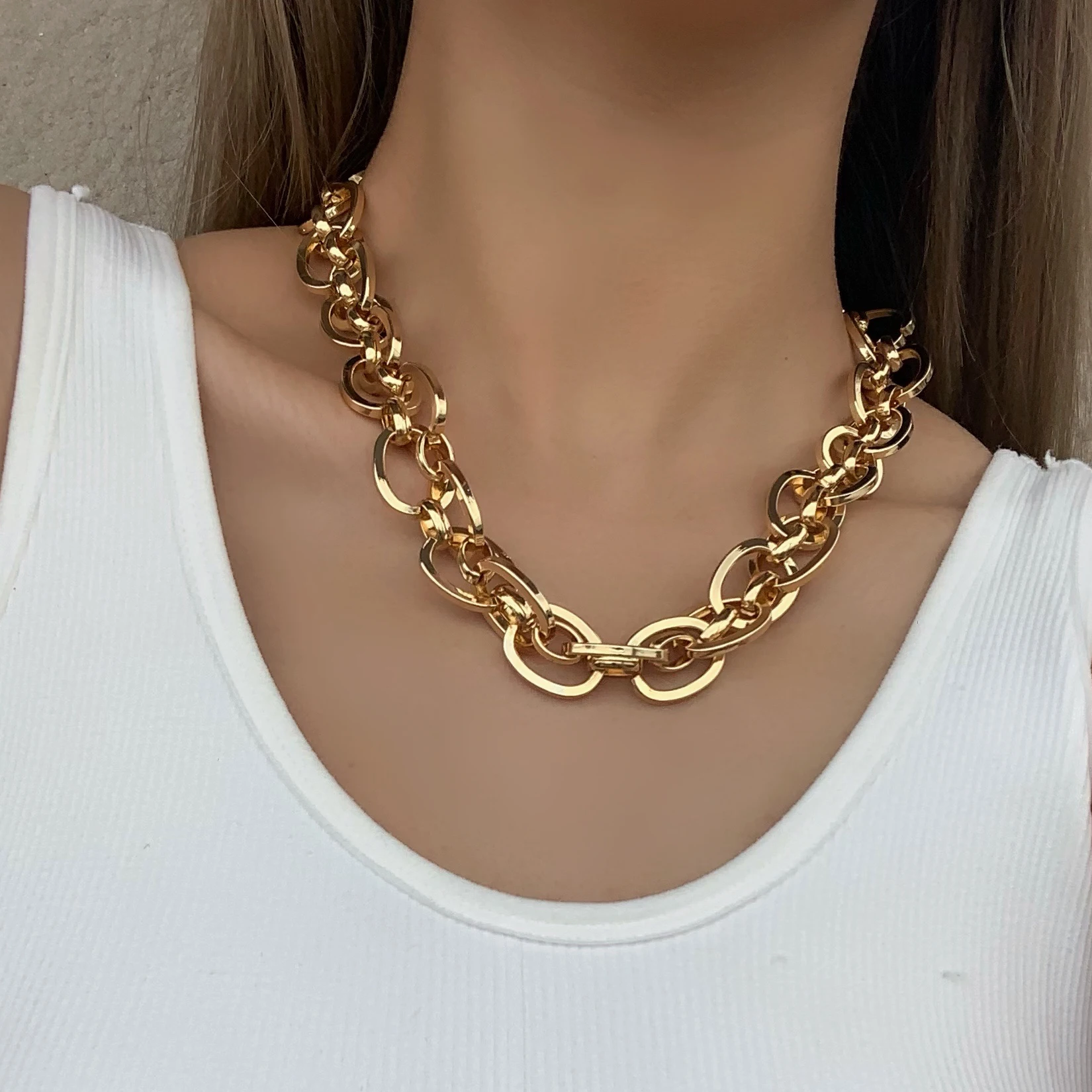 Flashbuy Punk Chunky Cuban Heavy Thick Chain Necklace for Women Male New Design Twist Alloy Metal Choker Necklace Jewelry