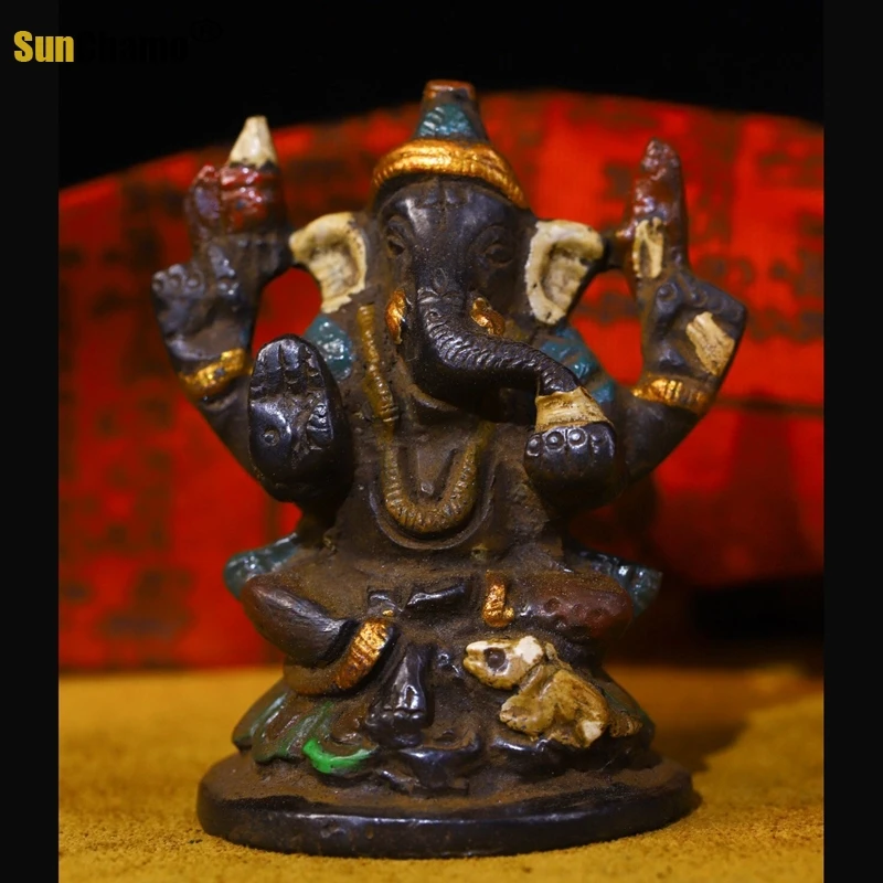 

Nepal Craft Pure Copper Painted Elephant Trunk God of Wealth Feng Shui Lucky Elephant Tianmu Elephant Home Club Car Decoration