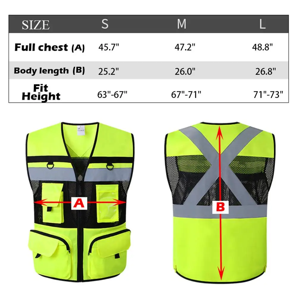 9 Pockets Motorcycle Orange Summer Mesh Vest Reflective Safety Vest High Visibility Night Warning Safety Coat for Car