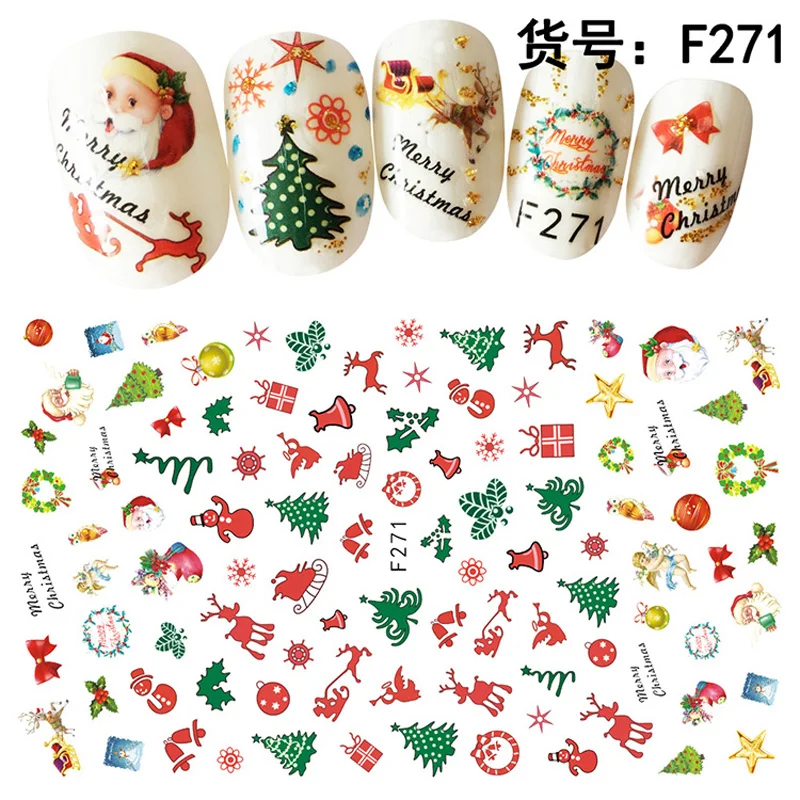 

10PCS Christmas Series Santa Claus Christmas Tree White Snowman Nail Sticker Nail Slider Decoration Beauty Tool