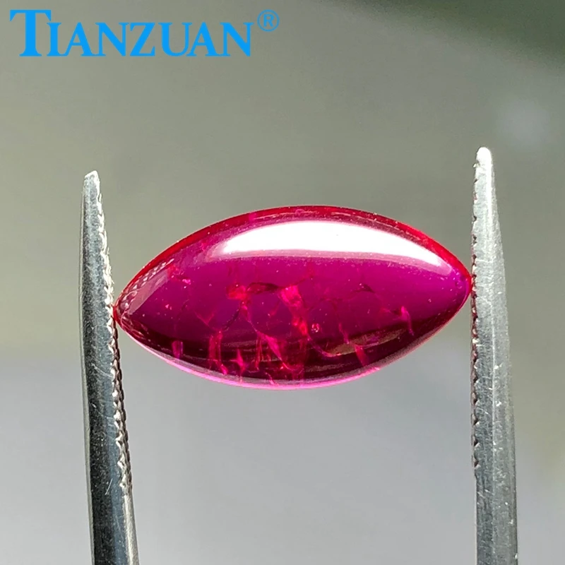 Marquise Shape Cabochon Cut  Artificial Ruby Corundum Red Stone with Inculsions vs si Clarity Loose Stone