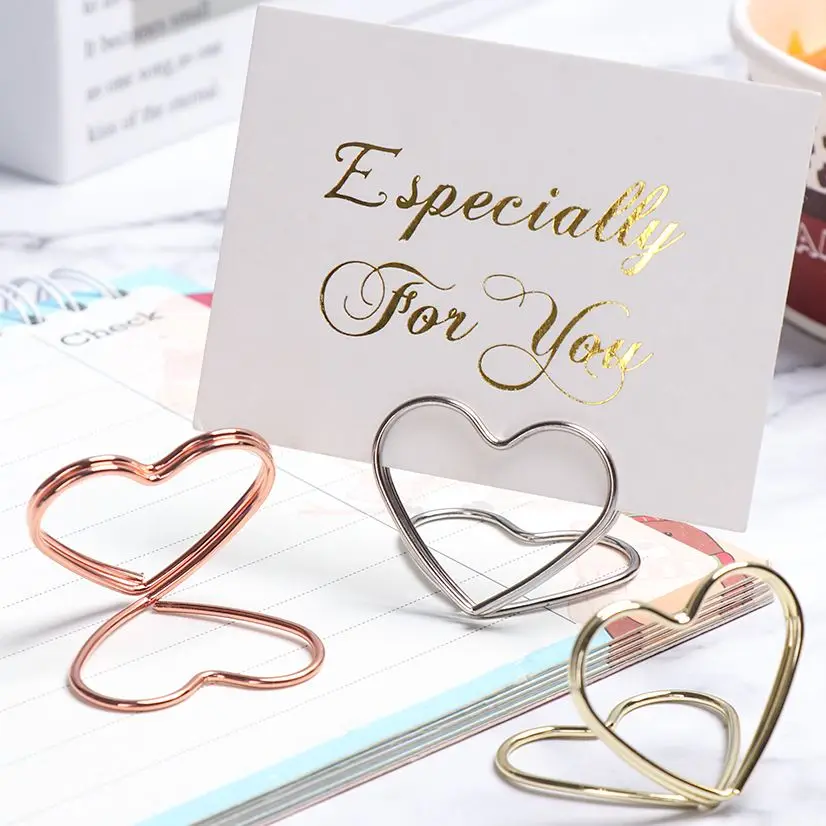 1PC Romantic Rose Gold Photos Clips Heart Shape Metal Wedding Place Card Holder Table Numbers Holder Paper Clamp Desktop Decor