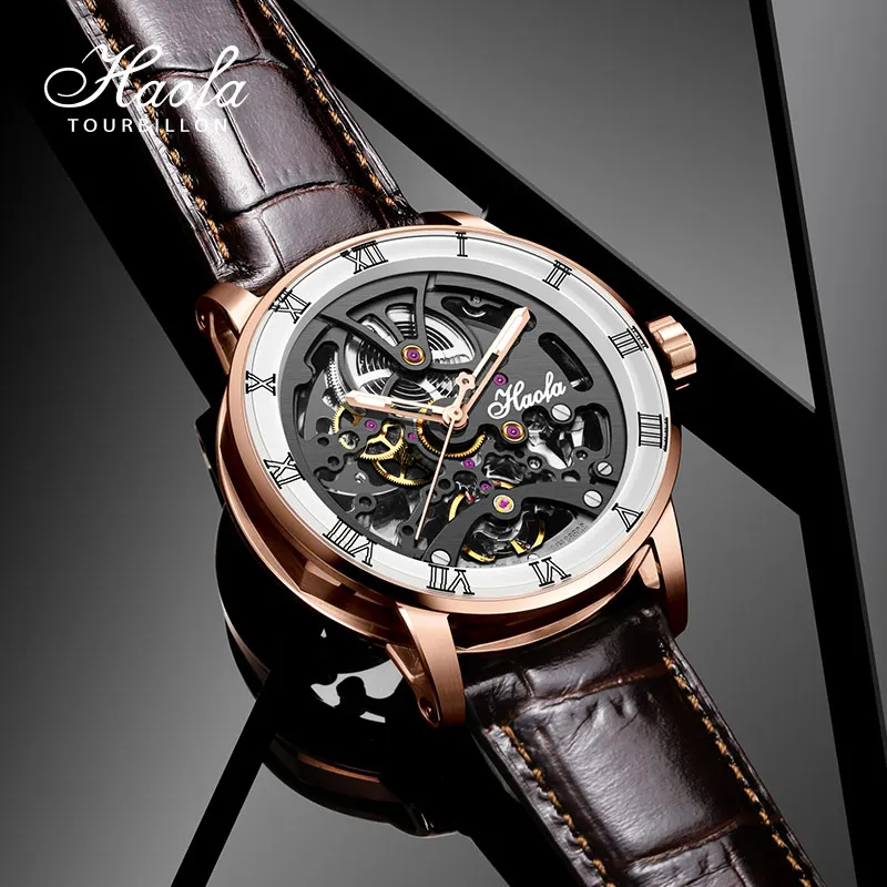 Haofa Skeleton Automatic Men Mechanical Wristwatches Luxury Rotating Dress Watch Sapphire Ceramic Scale relogio masculino 1933