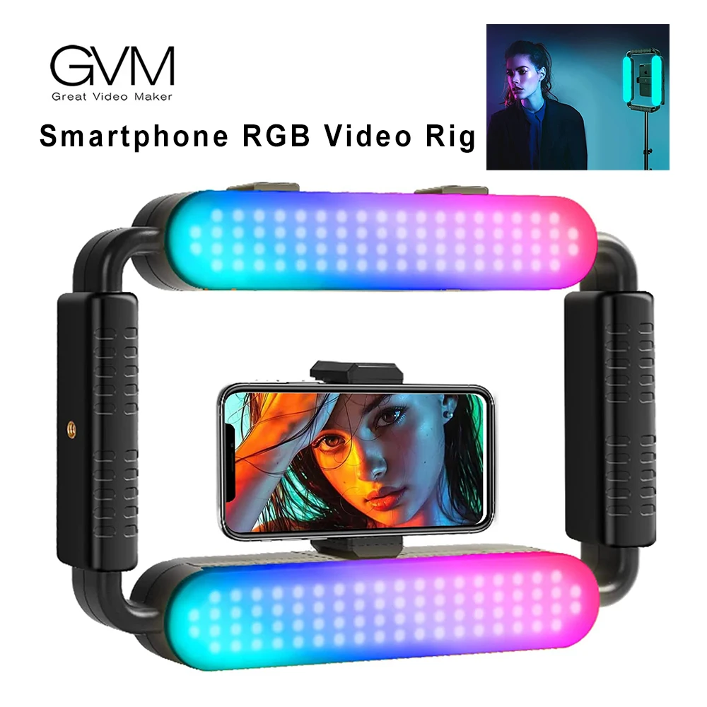 

GVM Smartphone RGB Video Ring Light Handheld Smartphone Stabilizer Rig with Cold Shoe Mount for Phone Action Camera Vlog Photo