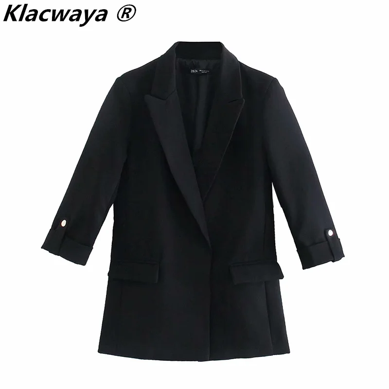 Klacwaya – Blazer ample Vintage pour femmes, couleur unie, à la mode, avec manches à enrouler, vêtement d'extérieur décontracté, 2021