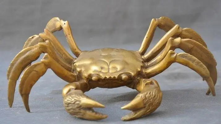 

8" China Chinese brass Fengshui Animal crab auspicious wealth Crabs Statue