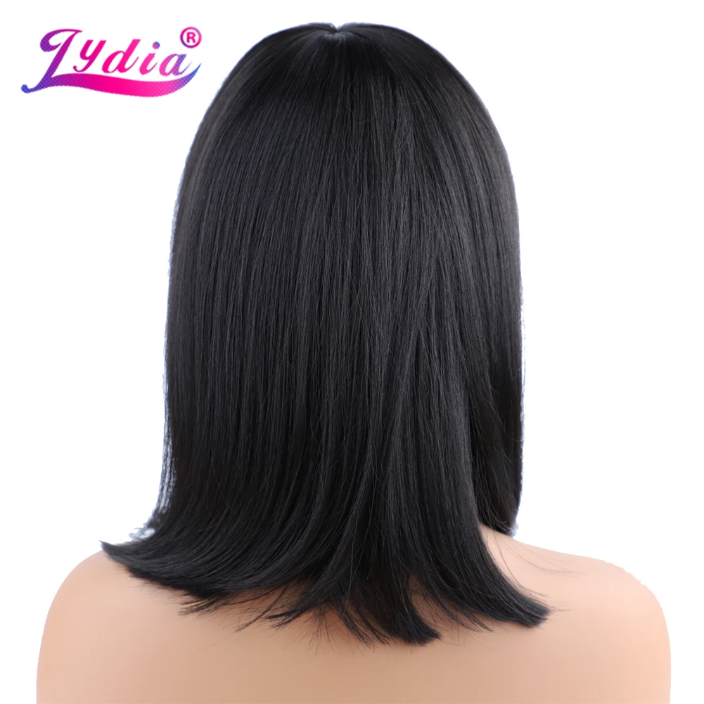 Lydia Synthetic Wigs For Women 100% Kanekalon  Black 1B# Bob Wig 14 Inch Heat Resistant With Free Side Neat Bang