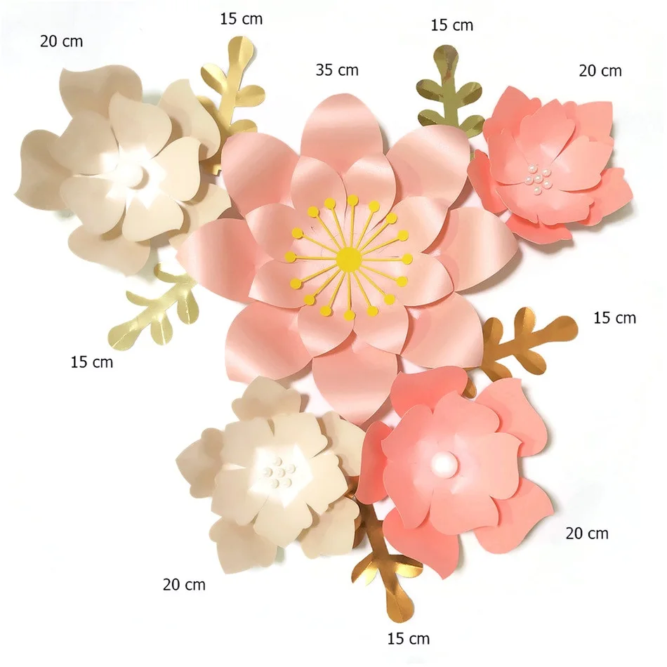 Handmade Pink Rose DIY Paper Flowers Gold Leaves Set For Nursery Wall Deco Boys Room Baby Shower Backdrop Video Tutorials