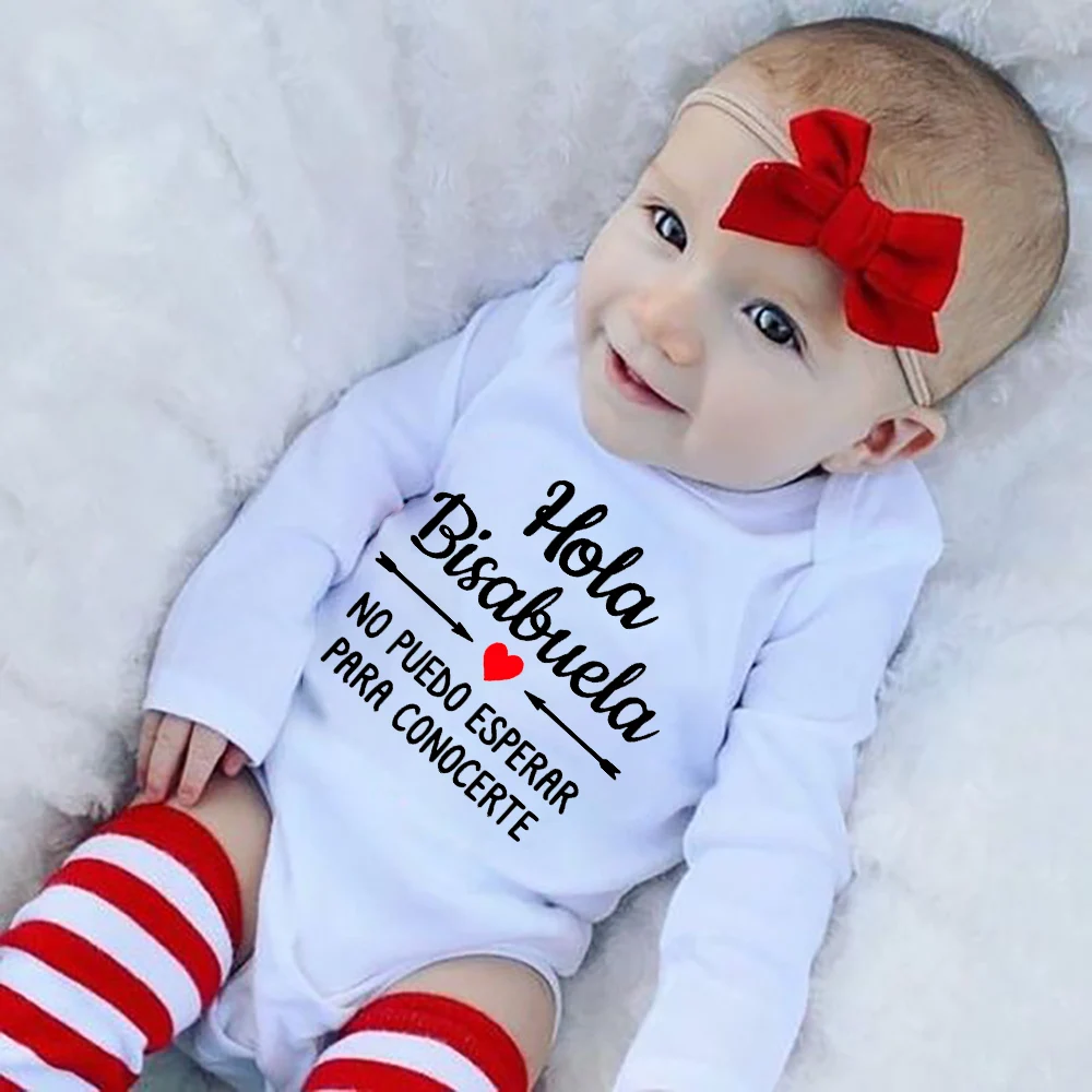 Hola Bisabuela Spanish Baby Newborn Bodysuits Clothes Pregnancy Announcement To Great Grandma Boy Girl Children Casual Jumpsuits