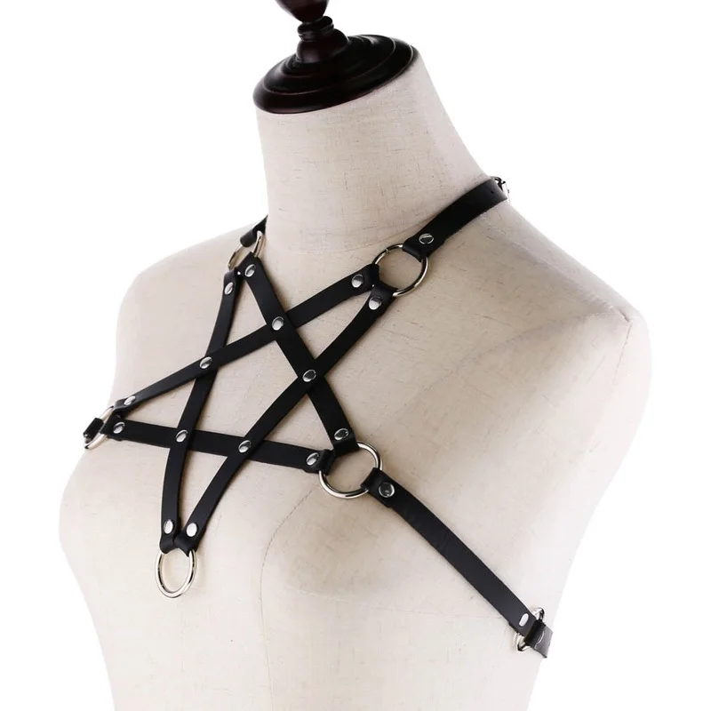 Sexy Harajaku Anime Statement Leather Body Harness Necklace for Women Men Gothic Body Bra Summer Boho Party Jewelry Gift