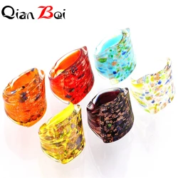 QianBei Wholesale 12Pcs/Lot Fashion Art Painting Pattern Series Murano Lampwork Glass Crystal Charm Men Women Rings Free Ship