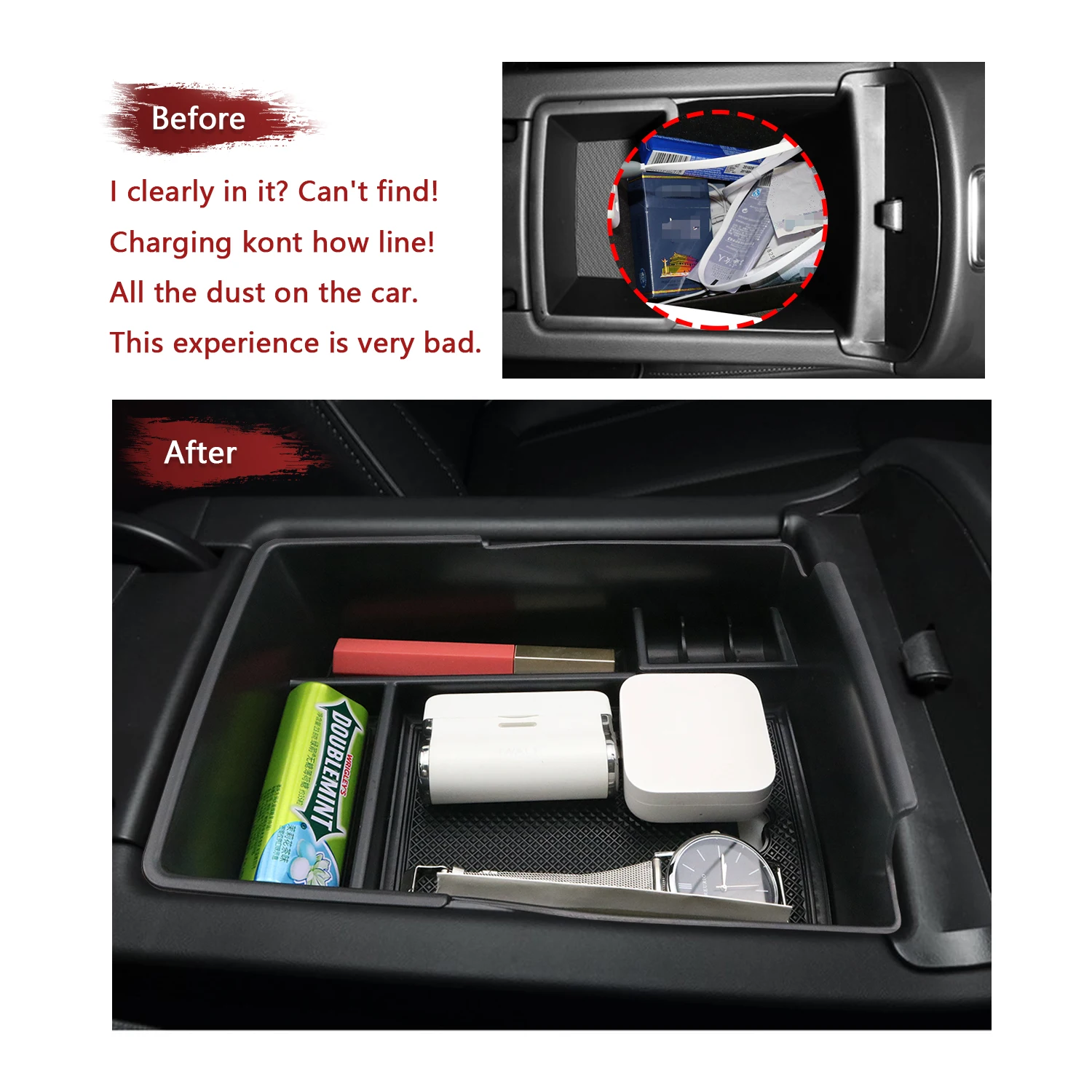 RUIYA Car Armrest Storage Box for Santa Fe TM 2021 2022 2023 Central Control Container Stowing Tidying Auto Interior Accessories