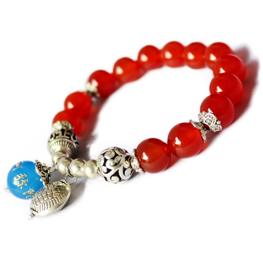 Natural Red Agate Match Namo Amitabha Buddha Beads Bracelet Buddhist Reiki Healing String Beads Bracelet Men Women Charm Jewelry