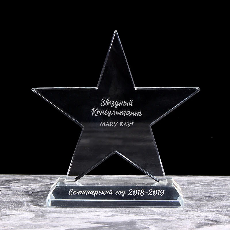 

Free Customized Five-Pointed Star Crystal Trophy Cup Star Sculpture Award Graduation Souvenir School Competition Gift Home Decor