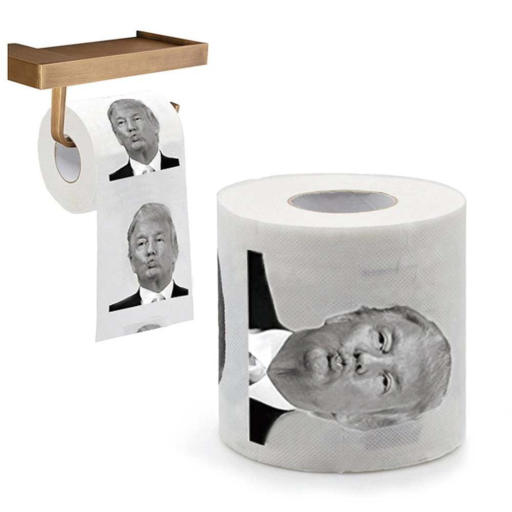 Broma divertida de papel tisú, regalo de broma, baño creativo, divertido papel higiénico, presidente Donald Trump, papel higiénico, envío directo