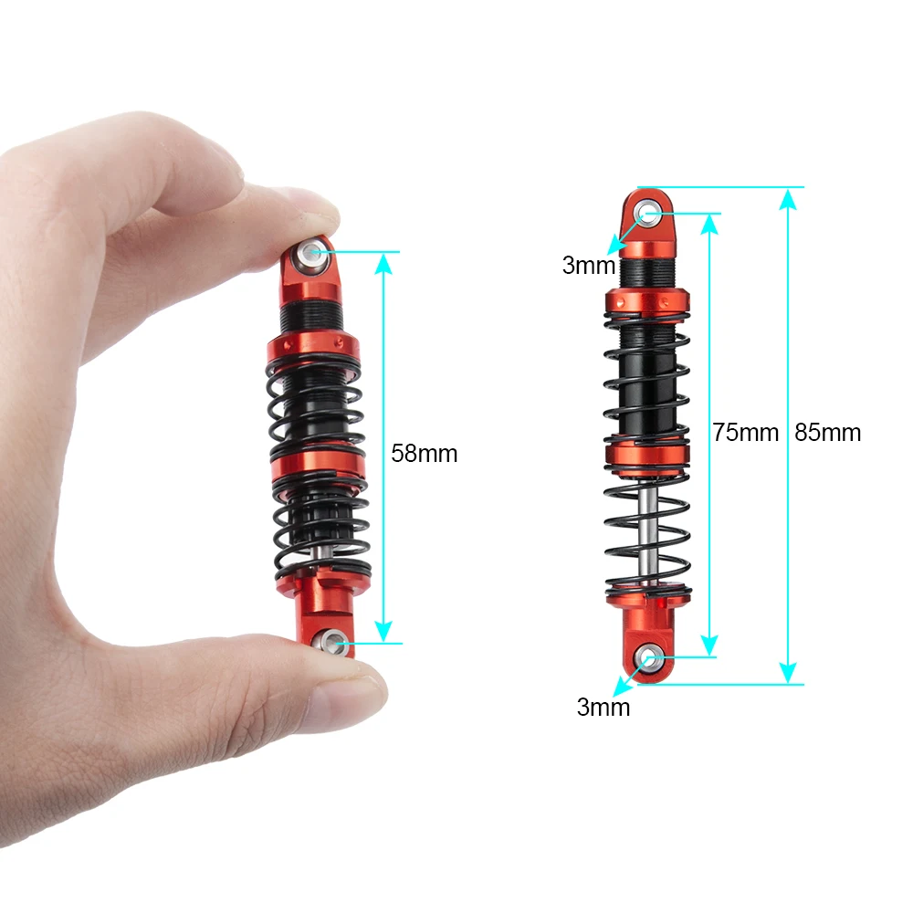 YEAHRUN 4Pcs Oil Adjustable Shock Absorber Damper 75/85/95/105/115/125mm for D90 Axial SCX10 TRX-4 1/10 RC Car Upgrade Parts
