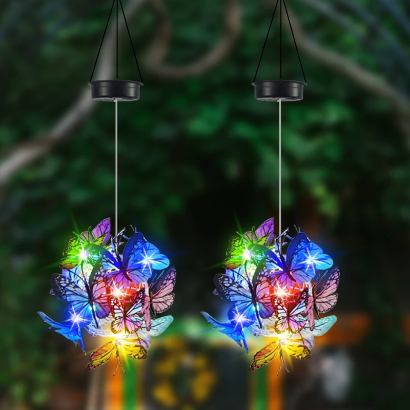 Solar butterfly ball garden chandelier outdoor waterproof led garden decoration color hanging light