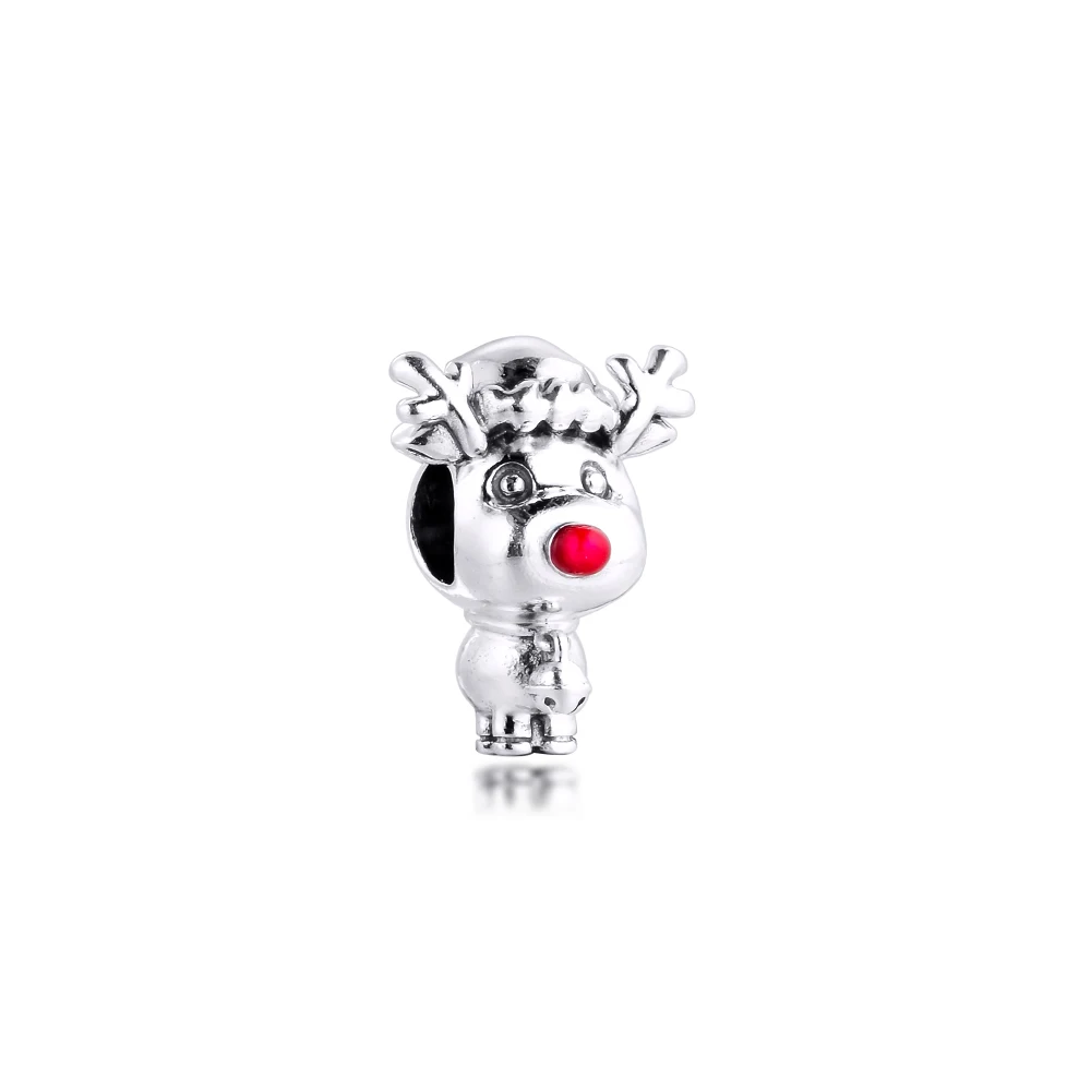 

Rudolph The Red Nosed Reindeer Charm Fits Original Snake Chain Bracelets For Woman DIY Sterling Silver Jewelry 2020 Winter Beads
