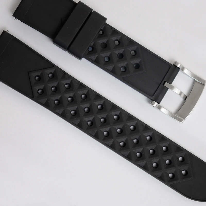 Cronos Watch Band 22mm 20mmTropical Rubber Strap Stainless Steel BronzeTongue Buckle Brushed