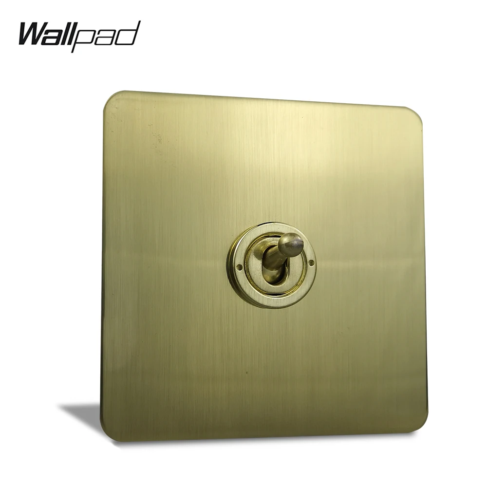 Wallpad Satin Gold H6 Brushed Brass Color Stainless Steel Panel 1 Gang 1 Way or 2 Way Toggle Switch Electric Light Switch