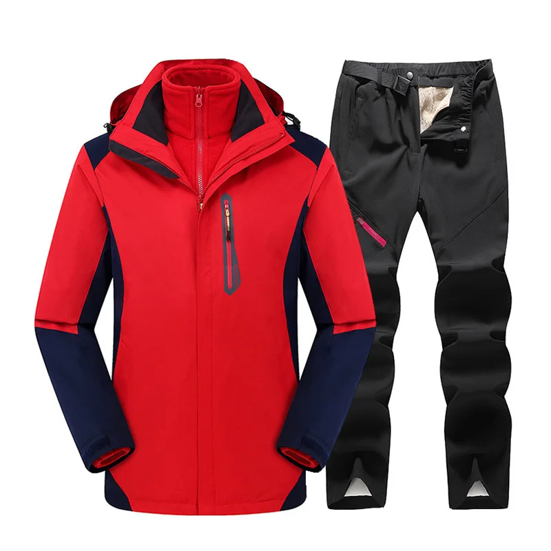 Traje de esquí grueso y cálido para mujer, pantalones de esquí al aire libre, impermeable, a prueba de viento, chaqueta de Snowboard, traje de